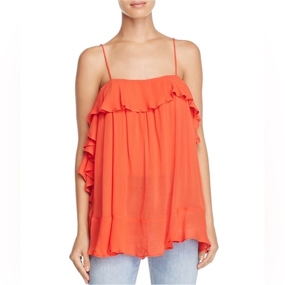 NWT Free People Cascades Ruffle Camisole in Fire Orange/Red Size XS - Picture 5 of 12